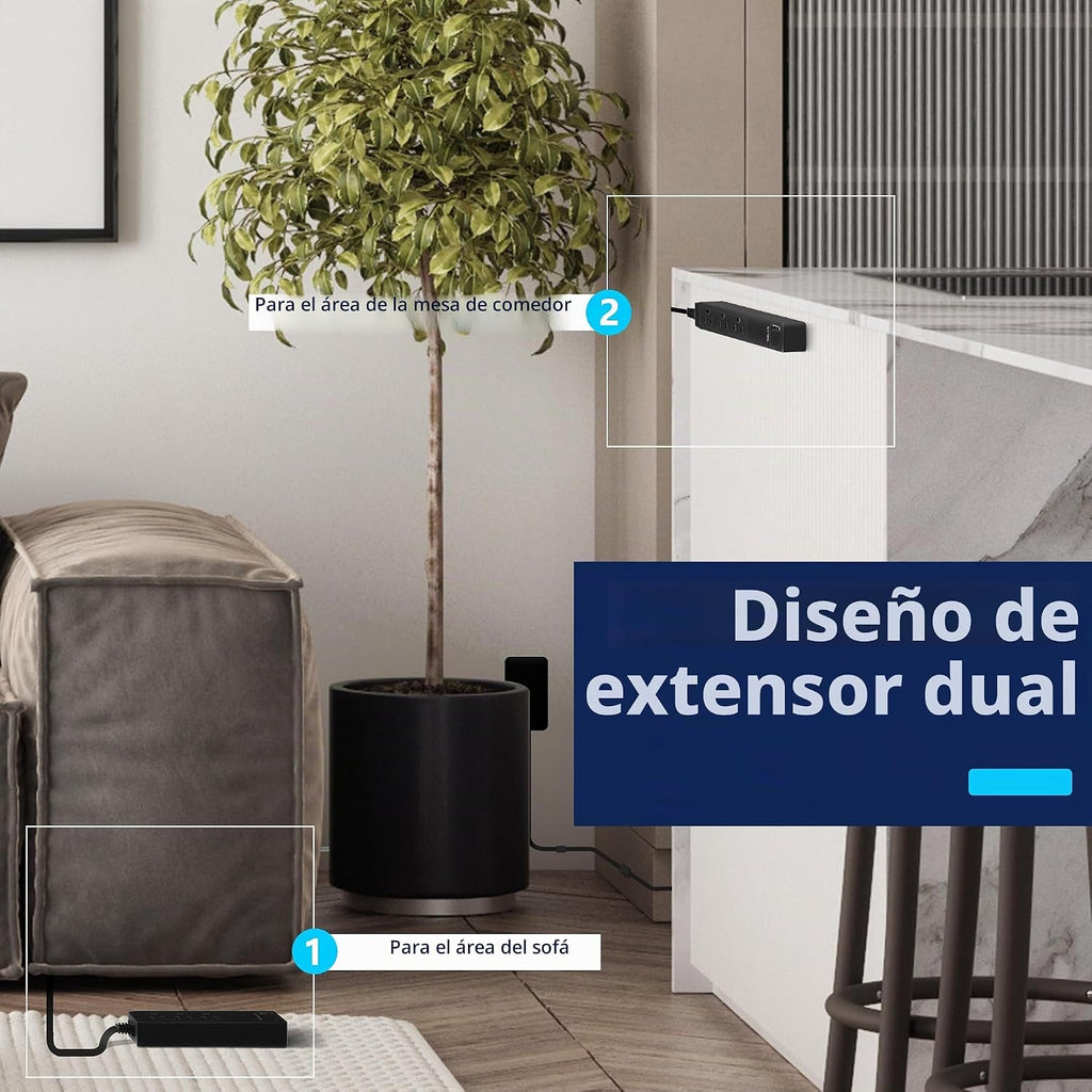 LIDER Extensor de salida con 3 receptáculos, 2 regletas de alimentación