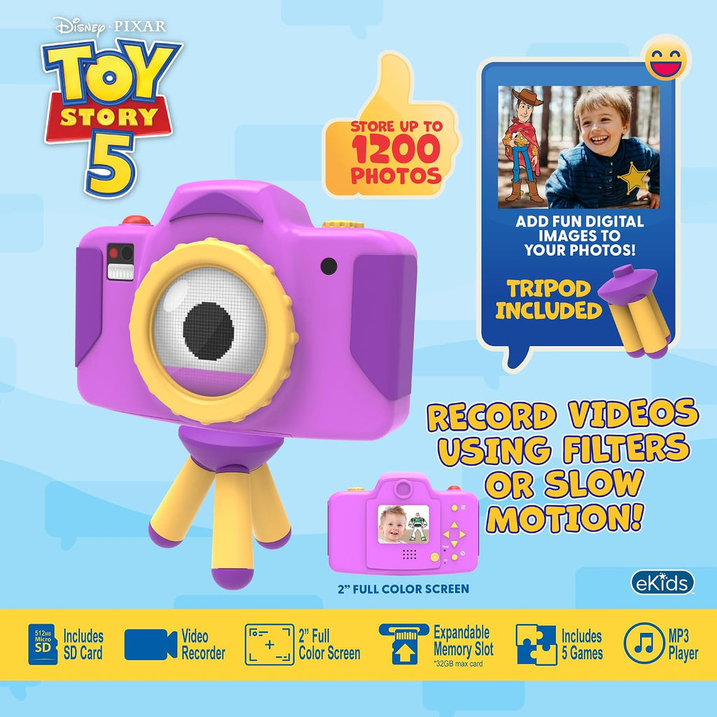 Toy Story 5 - Cámara para niños con tarjeta SD y trípode, cámara digital para niños