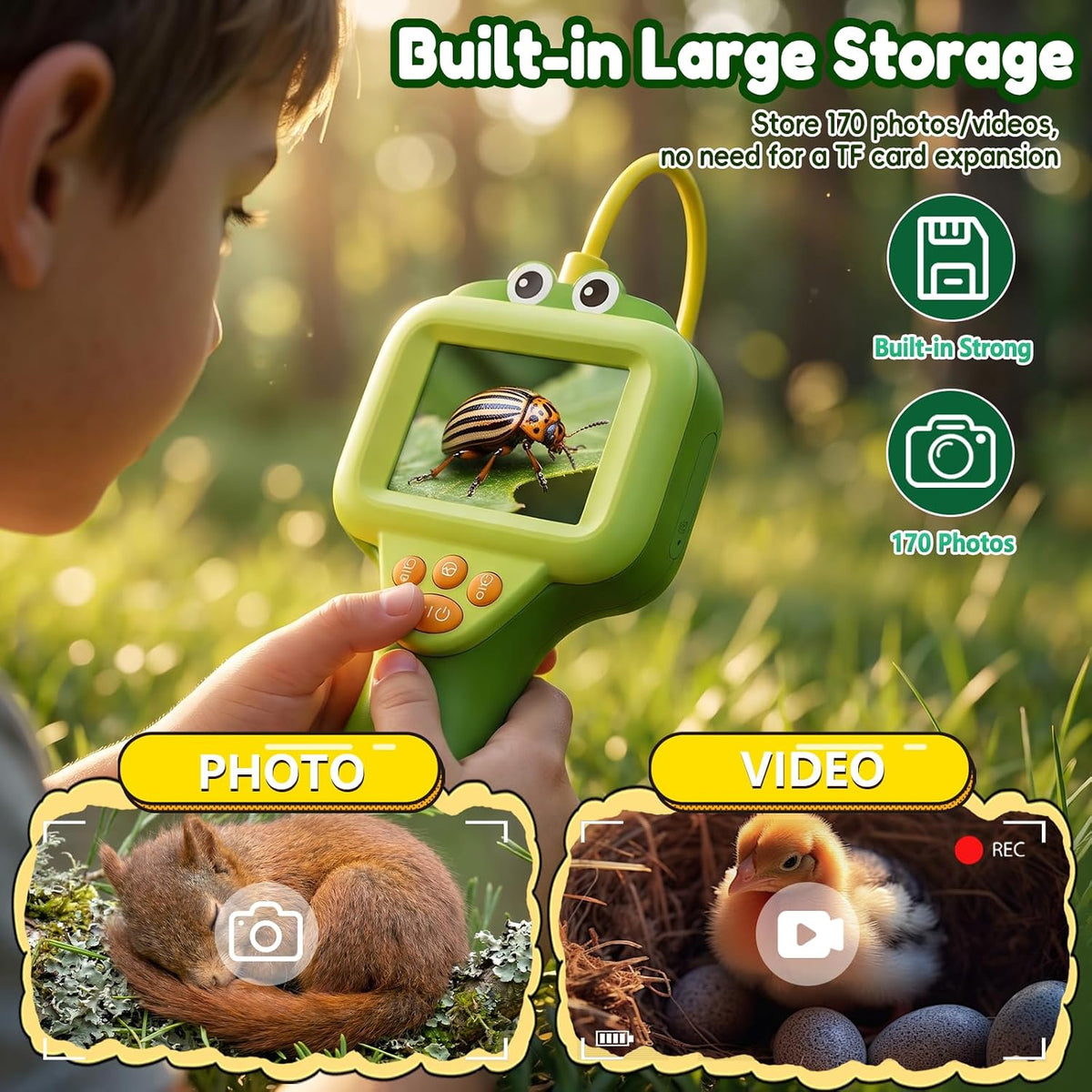 Juguete de cámara de boroscopio para niños con tarjetas flash parlantes