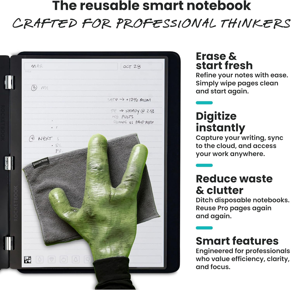 Rocketbook Pro Smart - Cuaderno reutilizable, ejecutivo, 7 x 9, azul