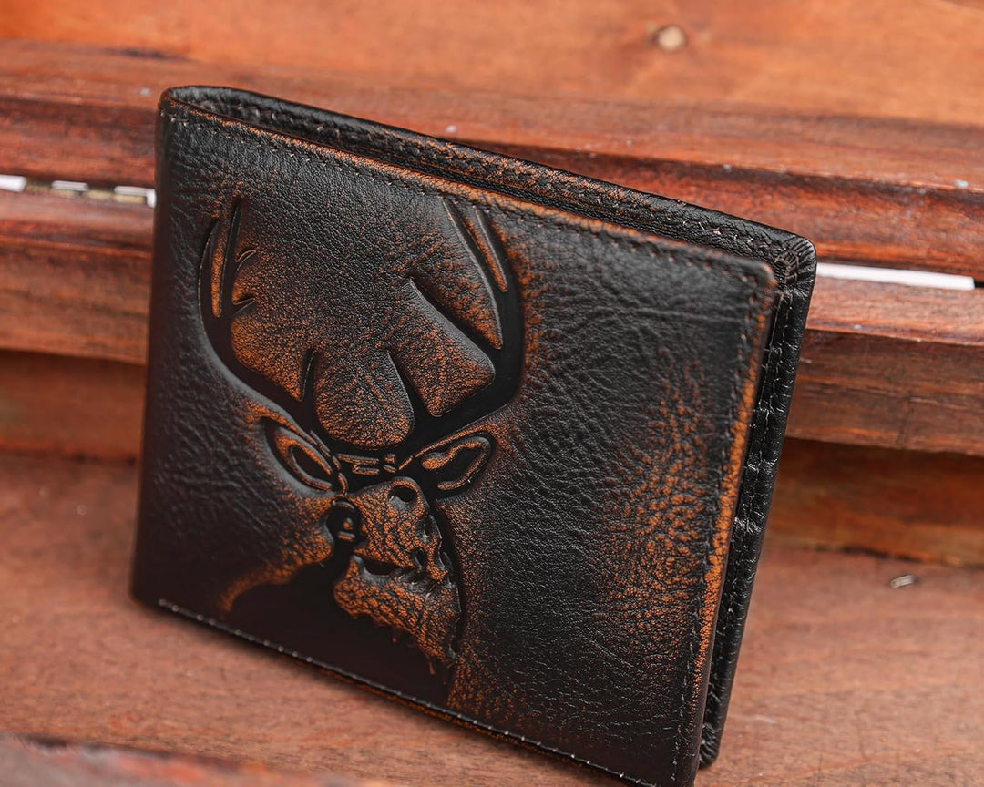 DK86 Cartera de cuero genuino para hombre, billetera biplegable con...