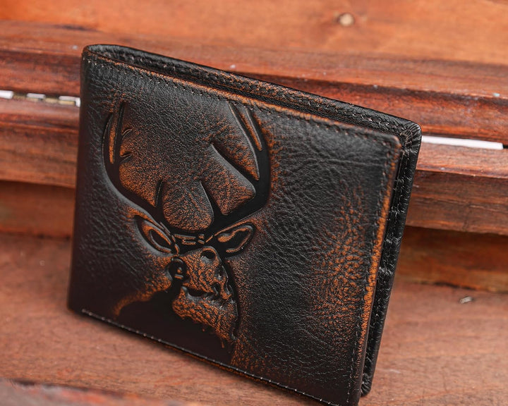 DK86 Cartera de cuero genuino para hombre, billetera biplegable con...
