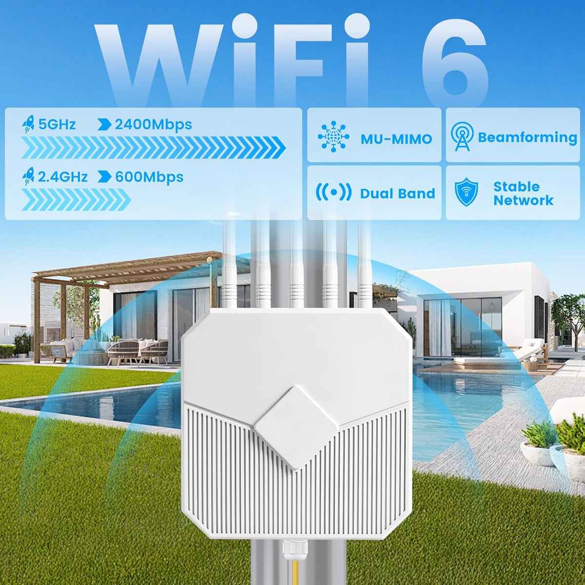 Extensor WiFi para exteriores de largo alcance, extensor WiFi AX3000 al