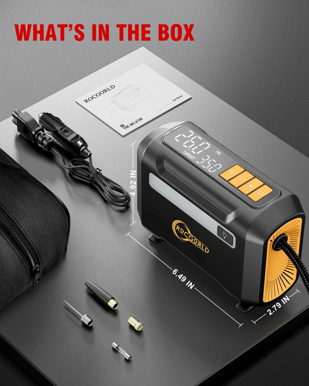 ROCGORLD R8 Inflador de Neumáticos Compresor de Aire Portátil, Comp...