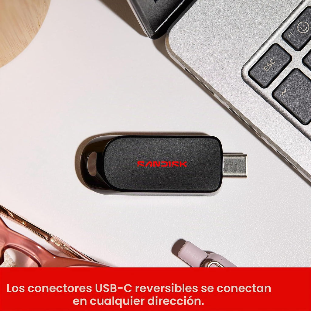 SANDISK Unidad flash USB-C de 128 GB – USB tipo C reversible – Compatible con laptops, tablets y más – hasta 250 MB/s – Negro – SDCZB-128G-G46