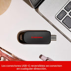 SANDISK Unidad flash USB-C de 128 GB – USB tipo C reversible – Compatible con laptops, tablets y más – hasta 250 MB/s – Negro – SDCZB-128G-G46