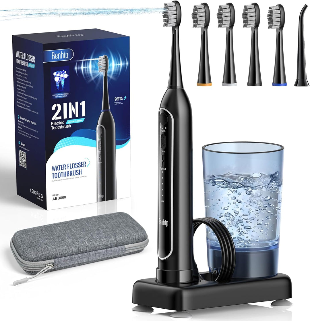 Benhip Cepillo de dientes eléctrico con hilo dental de agua combina...