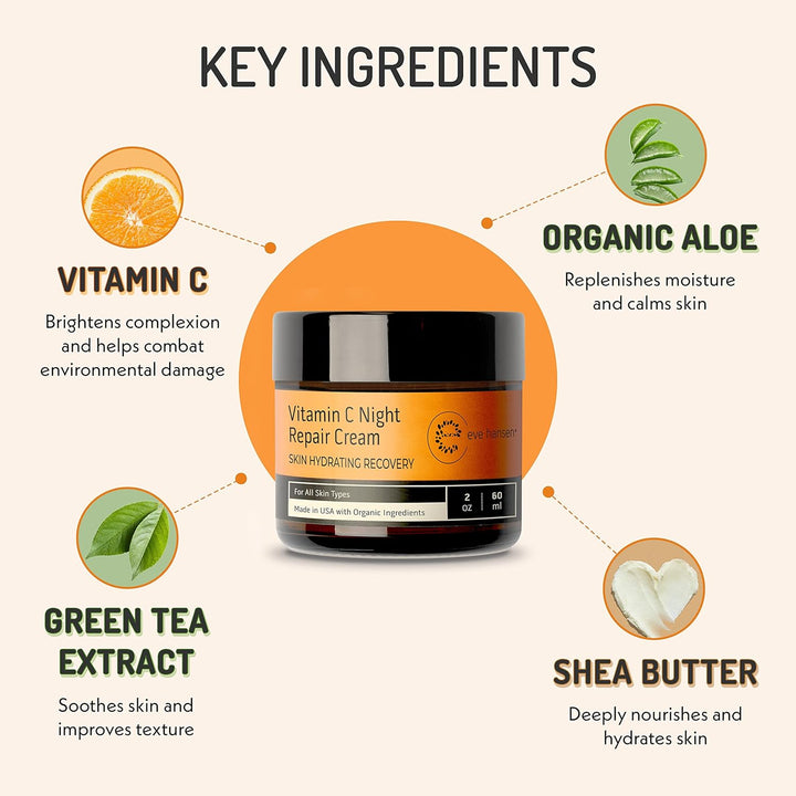 Vitamina C, crema reparadora de noche, crema hidratante antienvejec...