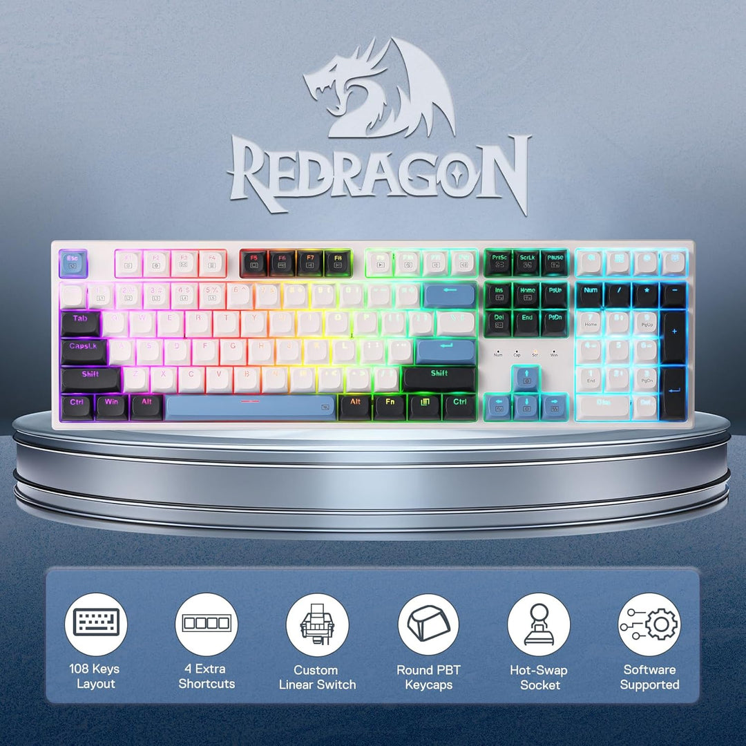Redragon K668 Teclado mecánico RGB con cable y junta para juegos, 1...