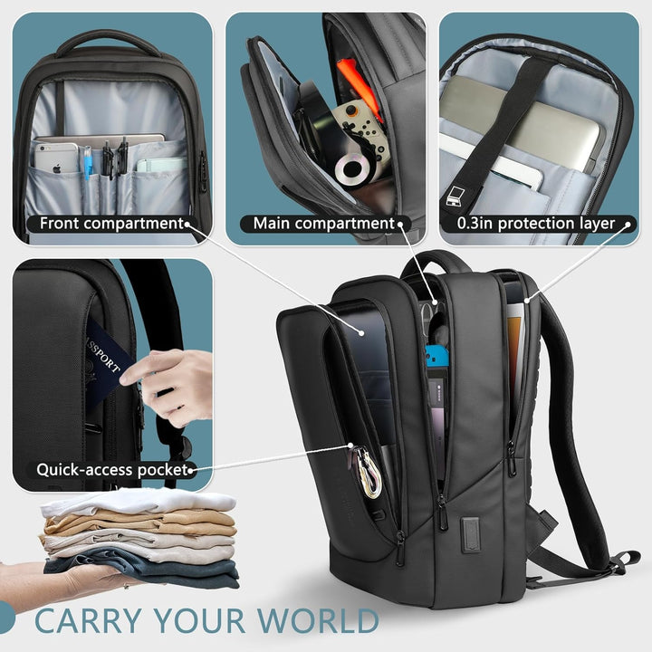 hk Mochila para laptop para hombre con puerto de carga USB resisten...