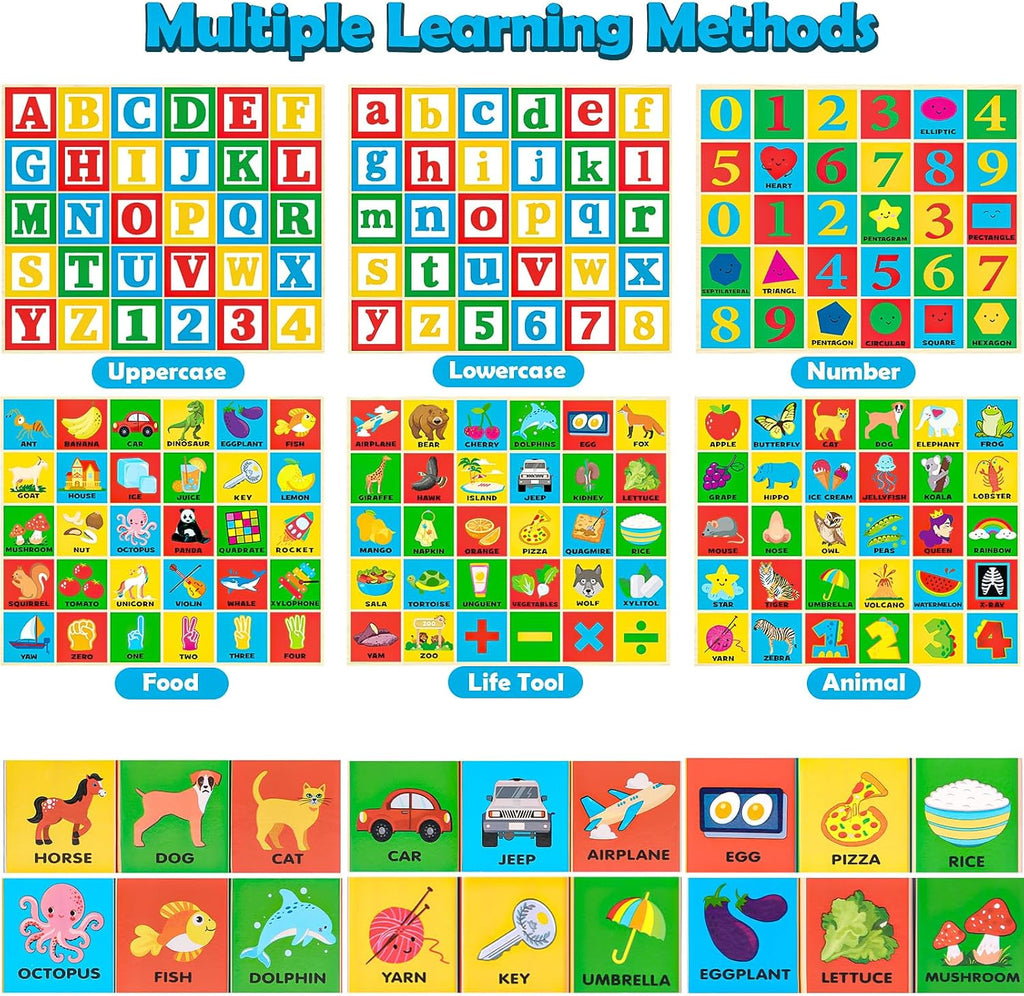 Atoylink Bloques de Construcción de Madera ABC para Niños Pequeños de 1-3 años, 30 Piezas de Juguetes Apilables de Alfabeto y Números con Vehículo de Juguete de Arrastre de Almacenamiento, Juguetes