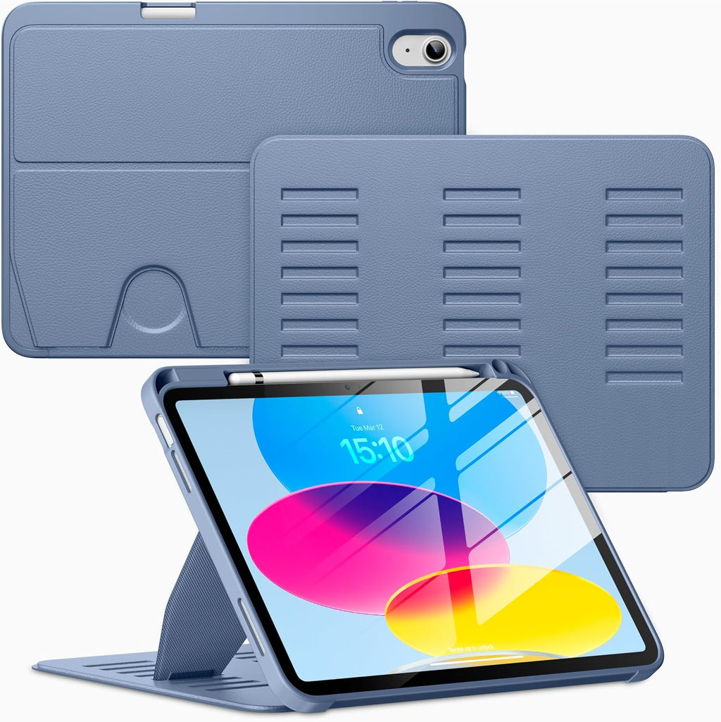 Funda para iPad (A16) de 11 pulgadas 2025 y iPad de 10ª/11ª generación de 10.9 pulgadas 2022, funda magnética con múltiples ángulos, parte trasera a prueba de golpes, soporte para lápiz y apagado y encendido automático, azul niebla