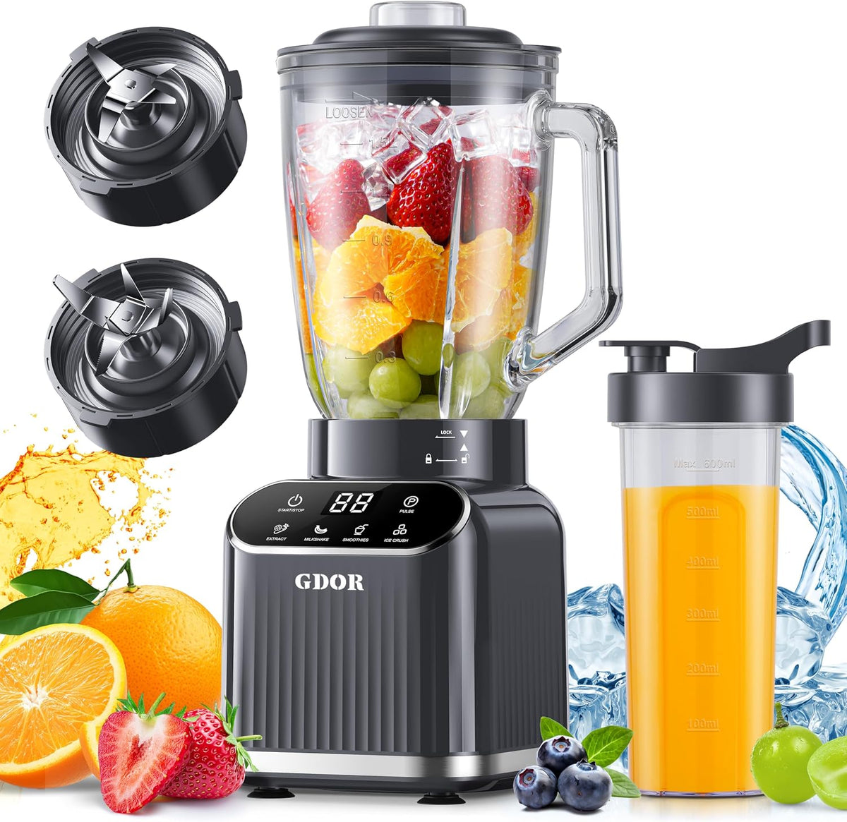 Licuadora GDOR Smoothie para cocina, 1200W Licuadora de vidrio con 5 programas inteligentes