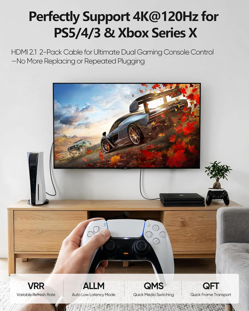 Cable HDMI 2.1 de 15 pies, paquete de 2 unidades, 48 Gbps de ultra