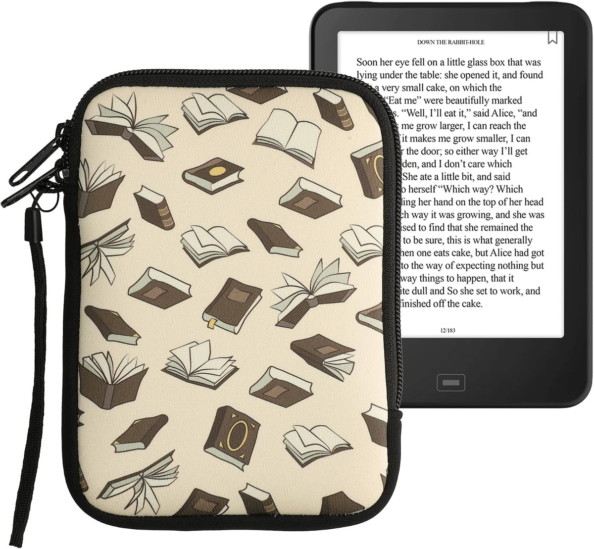 kwmobile Funda de neopreno para lector electrónico de 6 pulgadas, funda universal para eBook con cremallera, correa para la muñeca, beige/marrón/dorado