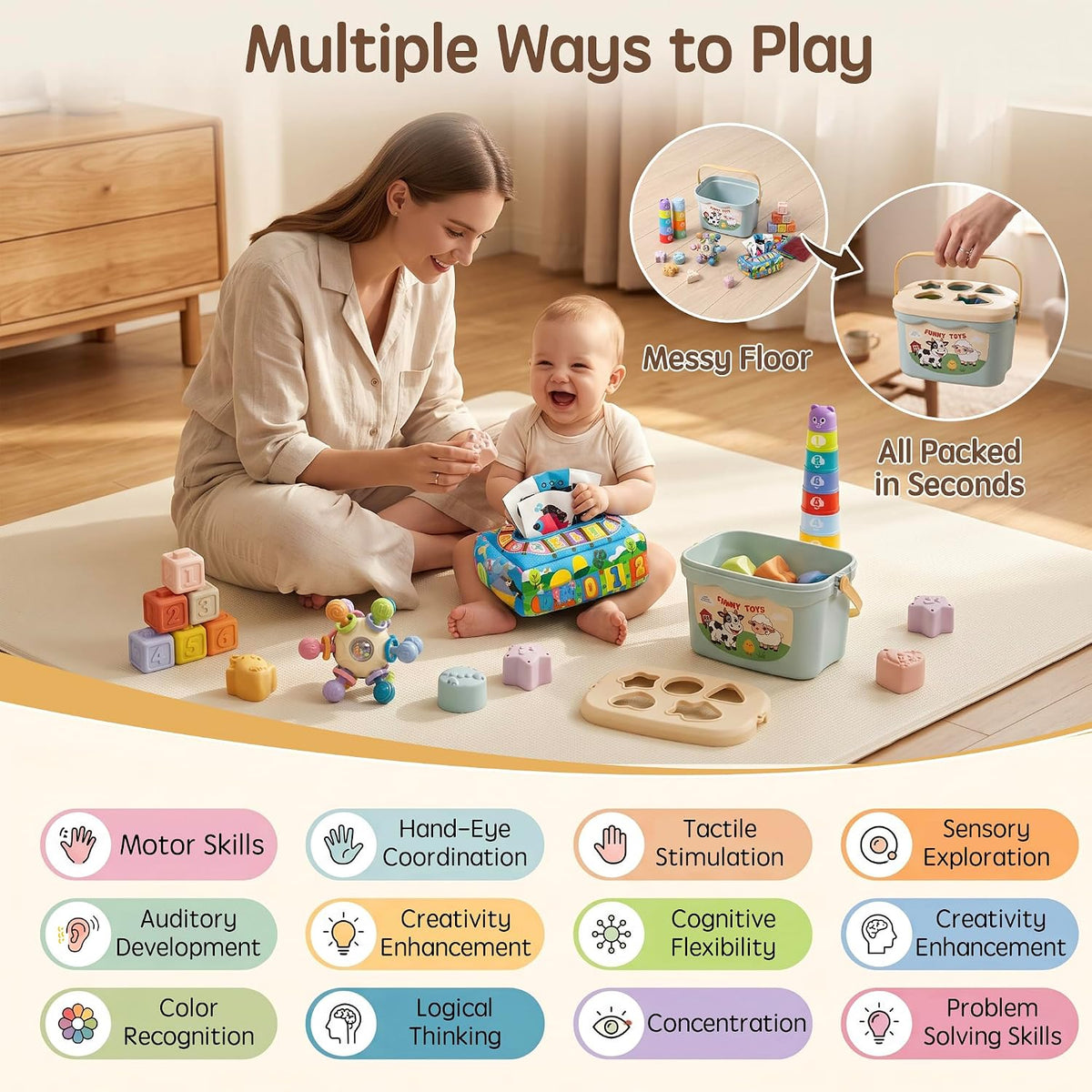 Juguetes Montessori para bebés de 6-9-12 meses, juego Montessori con