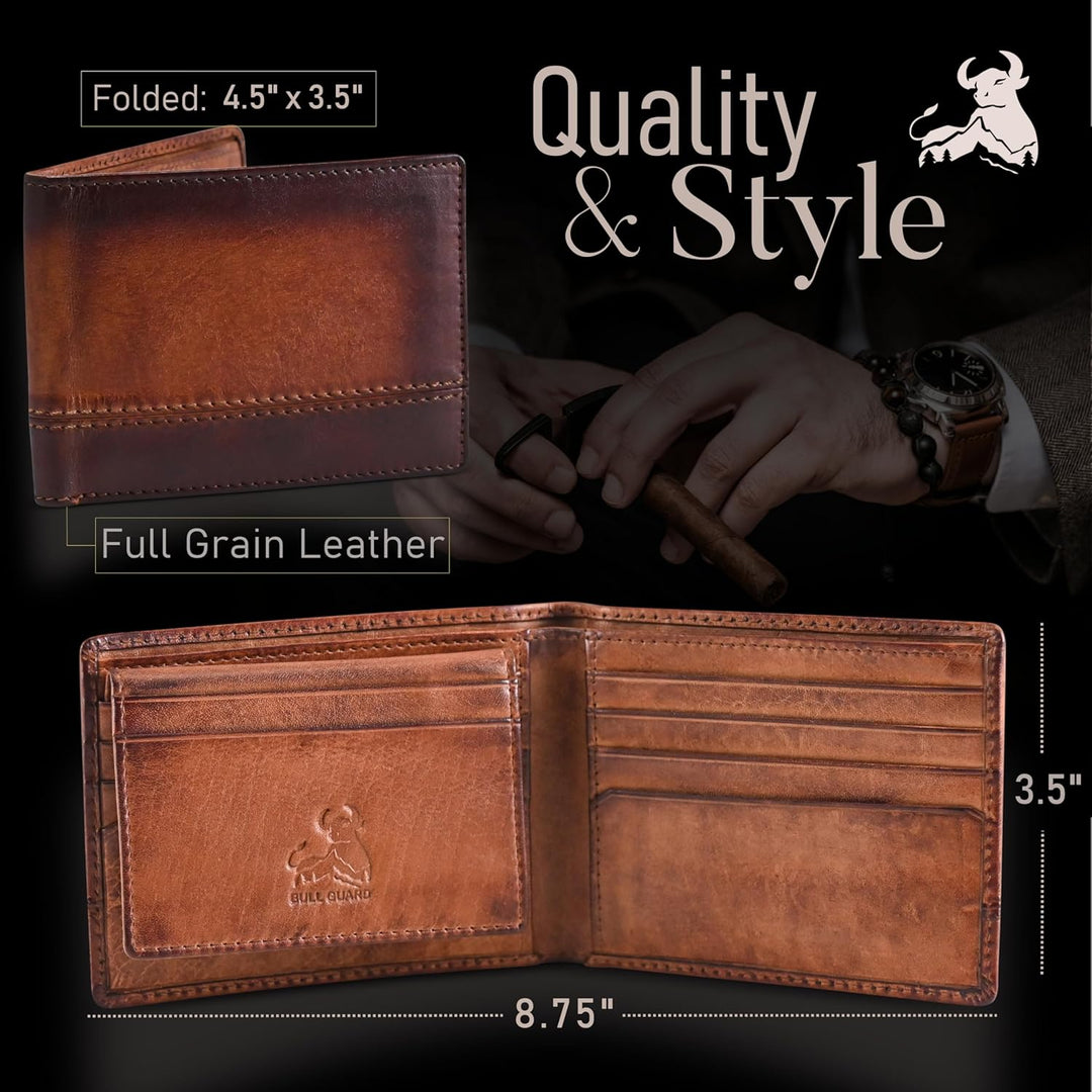 BULL GUARD Cartera de cuero Rfid | El Bifold Delgado del Caballero...