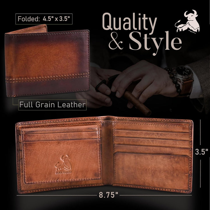 BULL GUARD Cartera de cuero Rfid | El Bifold Delgado del Caballero...