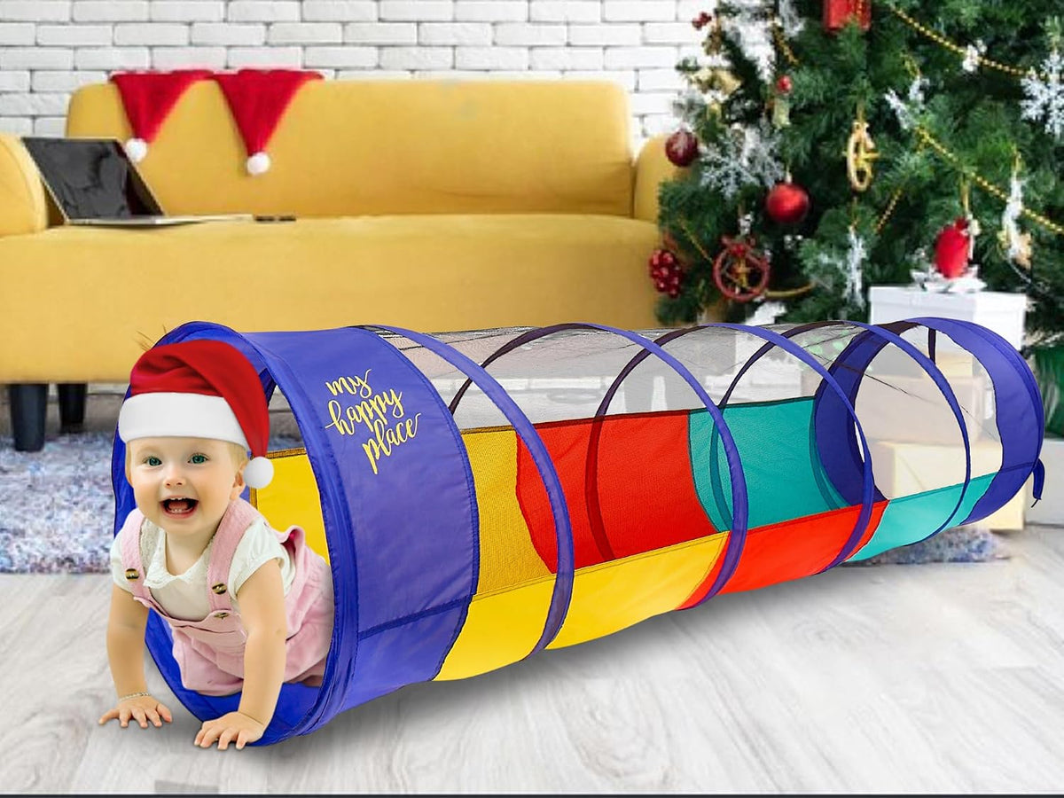 Kiddey Túnel de juego para niños | Túneles de gateo con lados transparentes | Tienda de campaña multicolor para exteriores e interiores para perros, niños pequeños y bebés | Túnel desplegable para