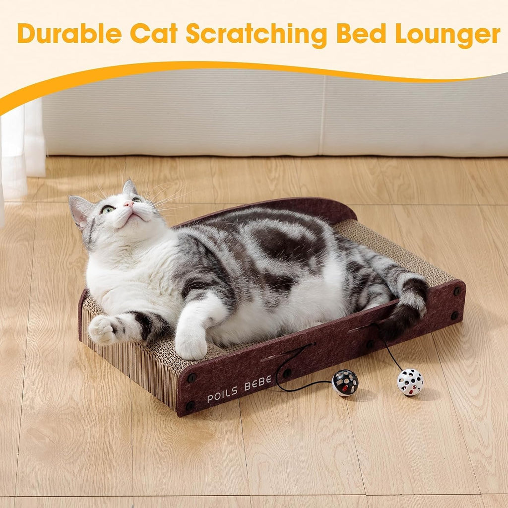 Rascador de sofá de 26 pulgadas, cartón pequeño para gatos con bolas de campana, tumbona duradera para gatos de interior, protector de muebles de arañazos para gatos con hierba gatera
