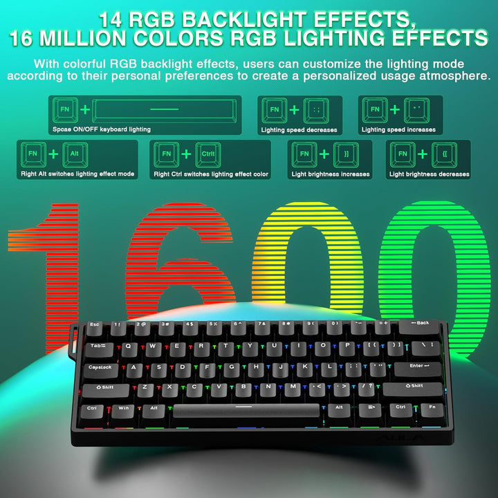 Aula WIN60 HE - Teclado mecánico para juegos 60% con cable, interru...