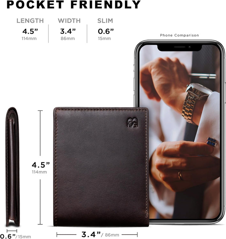 SERMAN BRANDS Cartera de cuero de grano completo para hombre, bloqu...