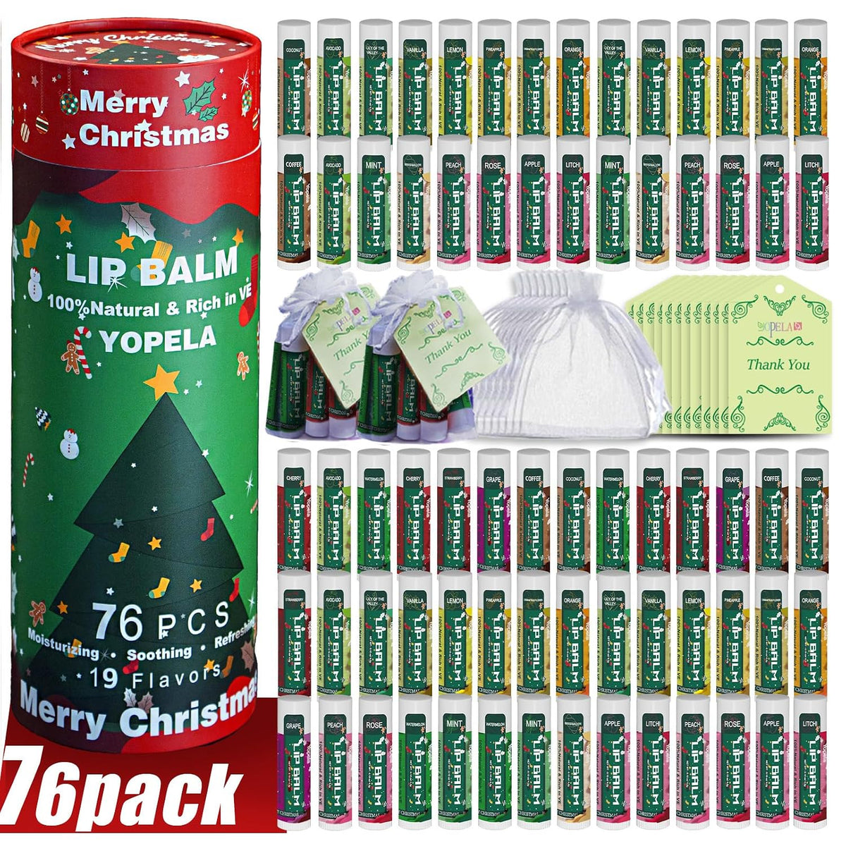 Yopela Paquete de 76 bálsamos labiales naturales navideños a granel...