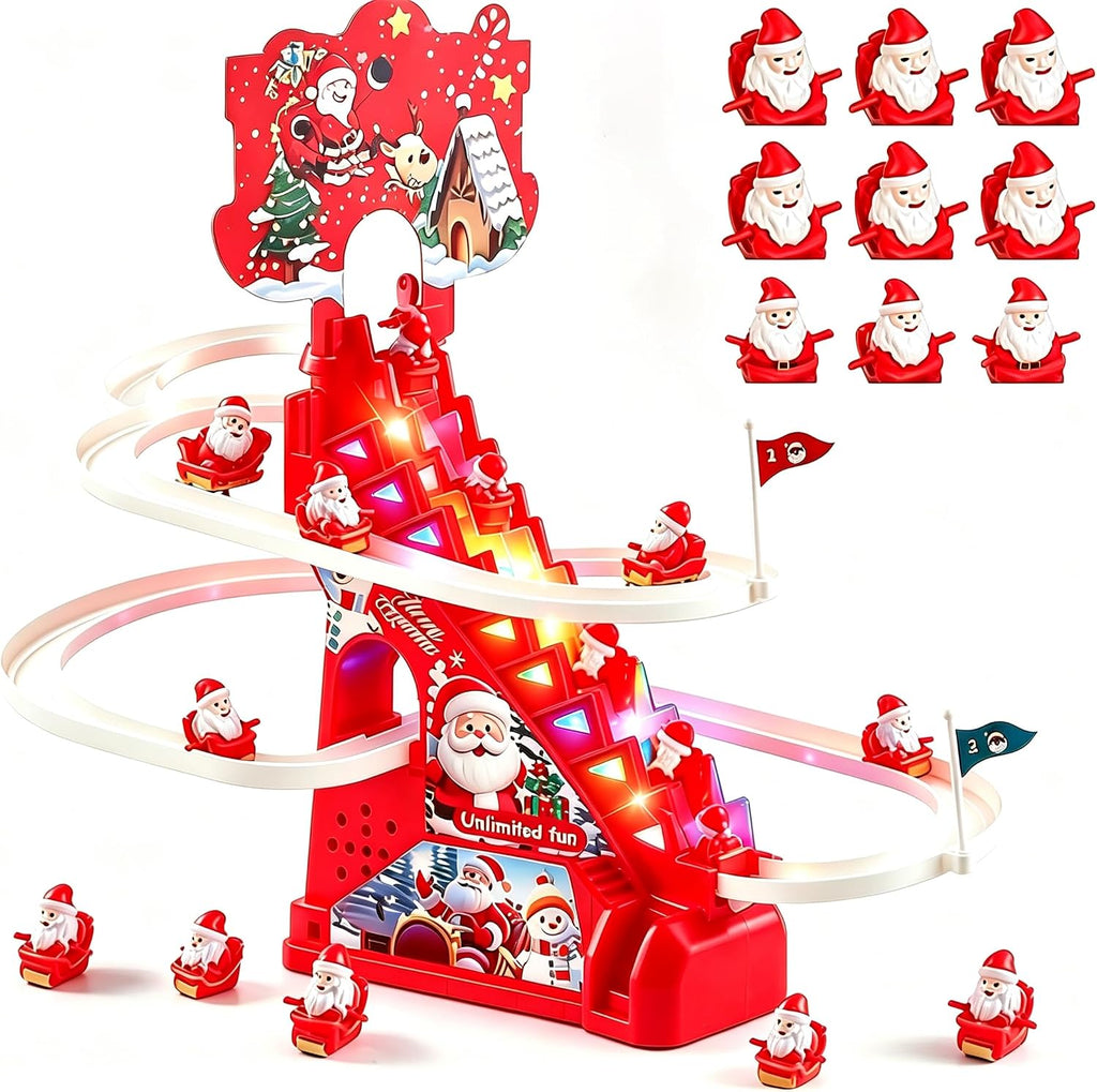 Juego de juguetes de escalada de Papá Noel, juguetes eléctricos de escalada con diapositivas para jugar juego de carreras de Papá Noel, juguetes de escalada con luz LED, música y 9 figuras para niños