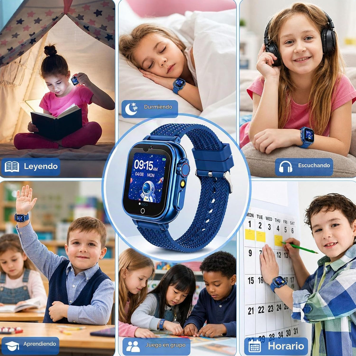 Reloj inteligente infantil para niñas y niños de 4 a 10 años, color