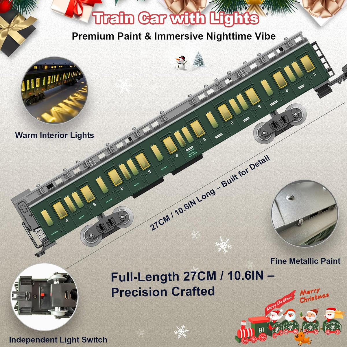 Juego de tren eléctrico con control remoto para niños, aleación de metal, juguetes de tren de Navidad, locomotora de vapor, carruajes de pasajeros, pistas de lujo, luces y sonidos, recargable, regalos de cumpleaños para niños y niñas, color verde
