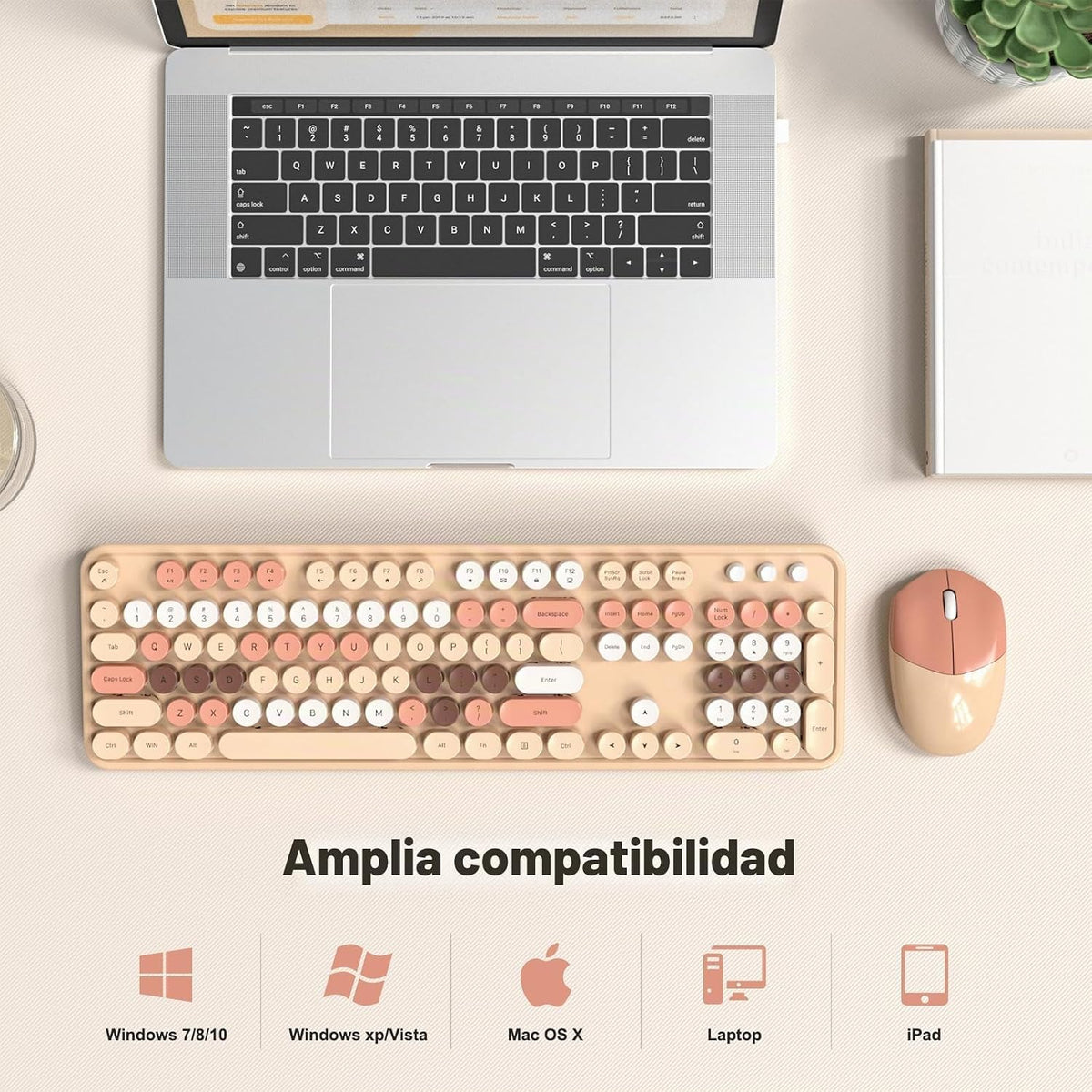 SQMD Combo de teclado y mouse inalámbricos, teclado retro de tamaño...