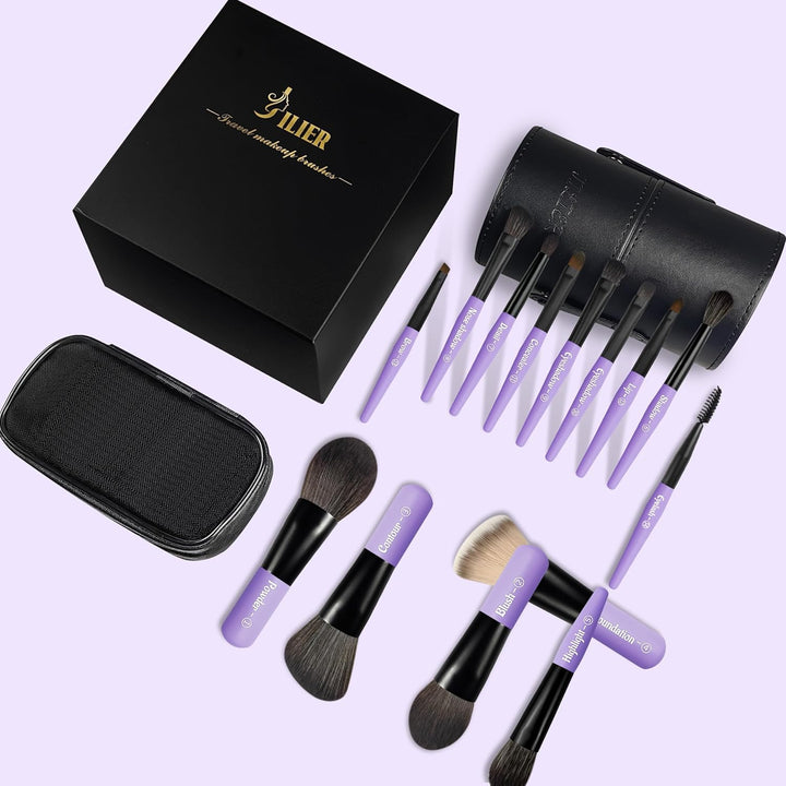 Jilier Juego de brochas de maquillaje de viaje, 14 piezas de mini b...