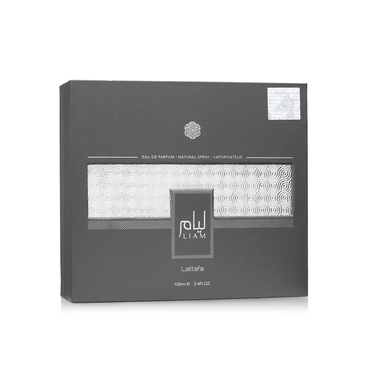 Lattafa Liam Grey Eau de Parfum Spray para Unisex, 3.4 onzas