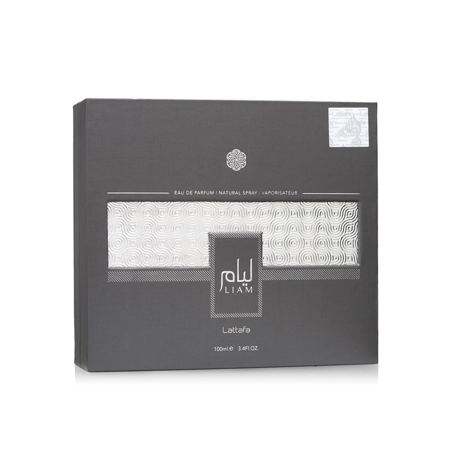 Lattafa Liam Grey Eau de Parfum Spray para Unisex, 3.4 onzas