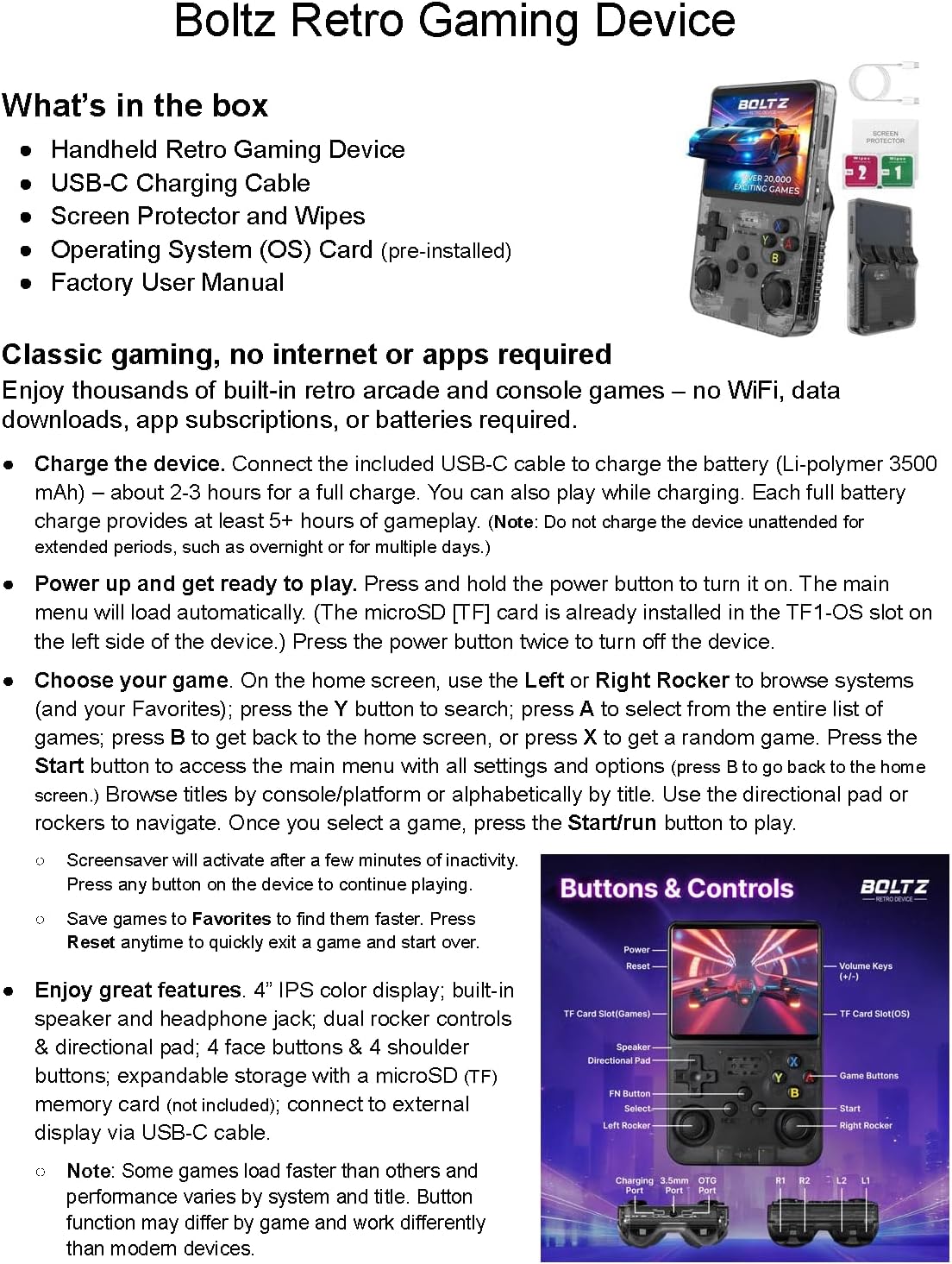 Boltz - Consola de juegos de mano retro con 20,503 juegos incorporados, IPS