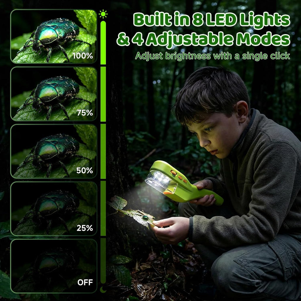 Microscopio de mano para niños, juguete STEM explorador al aire libre con herramientas adicionales, pantalla IPS de 2.4 pulgadas, agarre ergonómico, cámara digital, foto/video, lupa, kit de ciencia