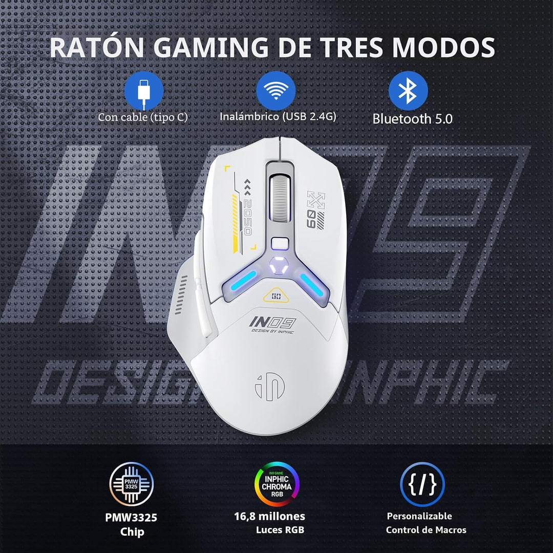 INPHIC IN9 Ratón inalámbrico para juegos, True Tri-Mode Bluetooth\/...