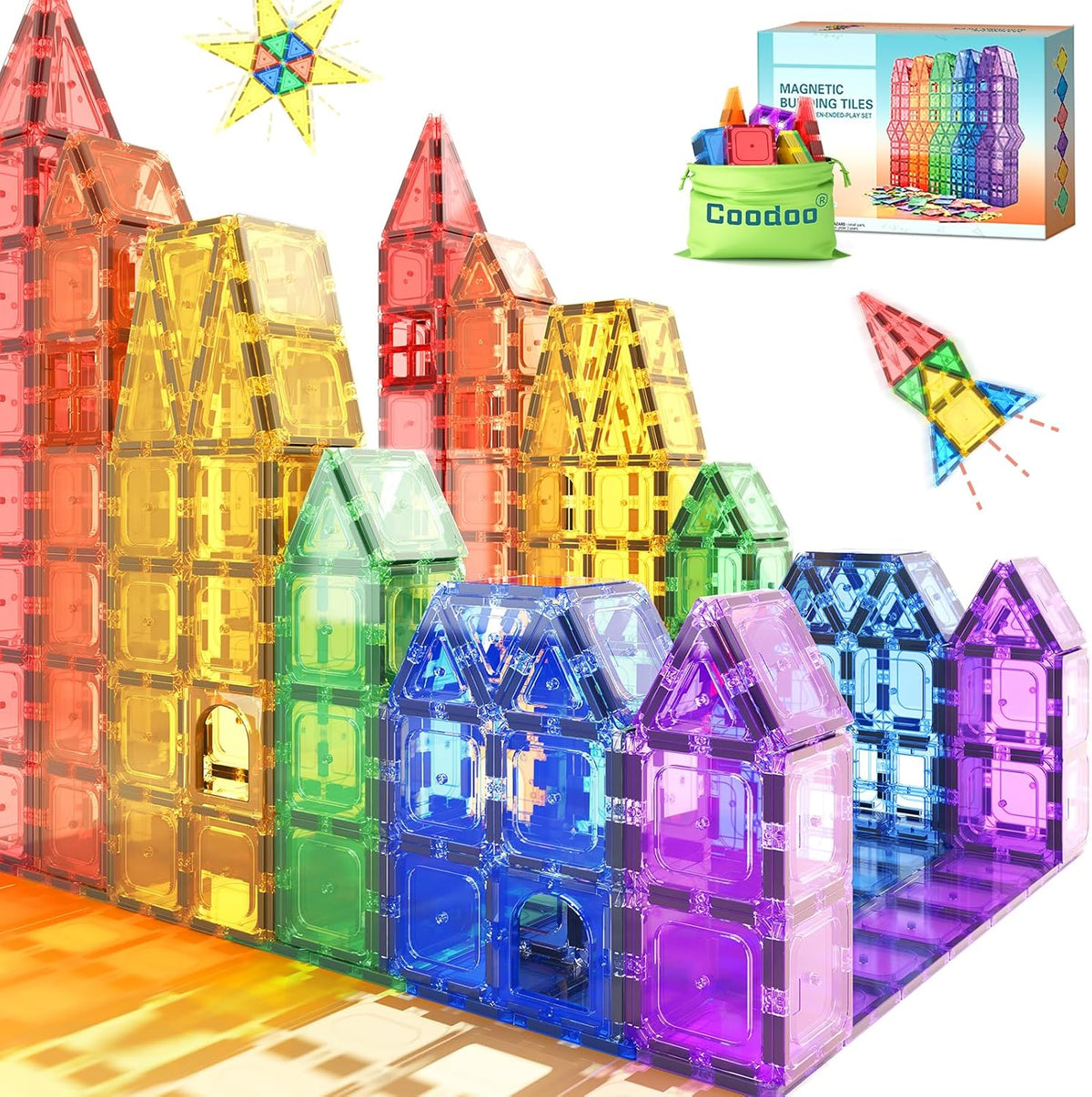 Coodoo Tiles Magnéticos para Niños Juguetes STEM Juguete Magnético de Construcción para Bebé Bloques Magnéticos para Desarrollo Preescolar Aprendizaje Sensorial Montessori Juguetes para Niños y Niñas de 3+ Años, Creatividad Segura para Niños Pequeños