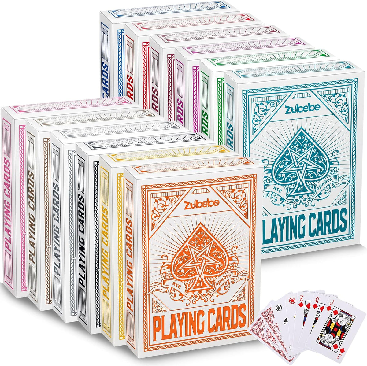 Zubebe 12 piezas de cartas a granel, tamaño de póquer, barajas de 12