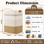 Cesta de lavandería de 85 litros de altura con asas de cuero, cesta de ropa rectangular grande para organizar, cestas de algodón tejido para lavandería, cestas de almacenamiento para