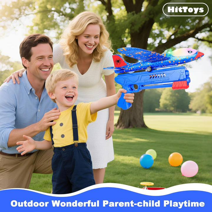 HitToys Juguete Lanzador de Aviones para Niños, Paquete de 3 Planea...