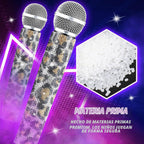 Micrófono falso con diamantes de imitación brillantes, micrófono de juego de plástico con purpurina para disfraz de fiesta de cosplay (leopardo)