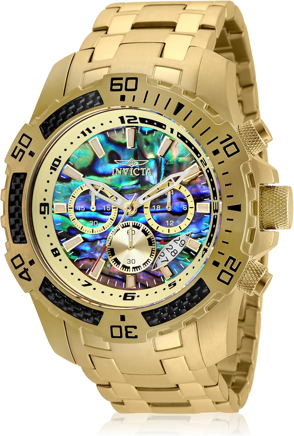 Invicta Pro Diver Scuba - Reloj de pulsera con esfera de abulón y bisel de fibra de carbono, 1.969 in