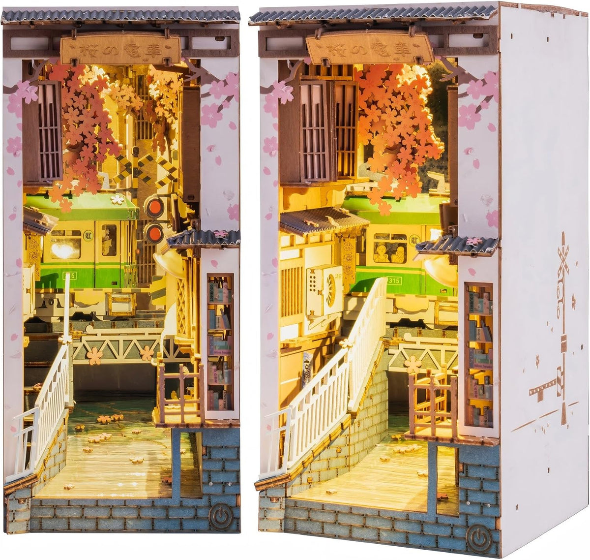 Rolife Kit de Rincón de Libros DIY Sakura Densya, Kit de Rincón de Libros en Miniatura DIY Separador de Libros Decorativo Creativo Inserto para Estantería Rompecabezas 3D para Adultos, Decoraciones de