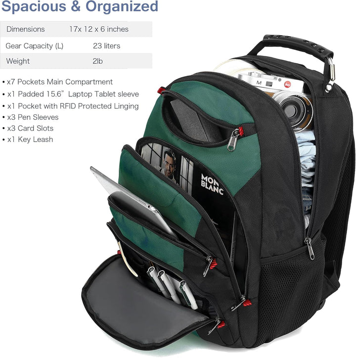 Mochila para laptop Boavan para hombre (Negro, 15.6), Elegante