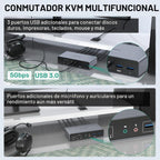 Conmutador KVM HDMI 2 monitores 2 computadoras - 4K@60Hz aluminio