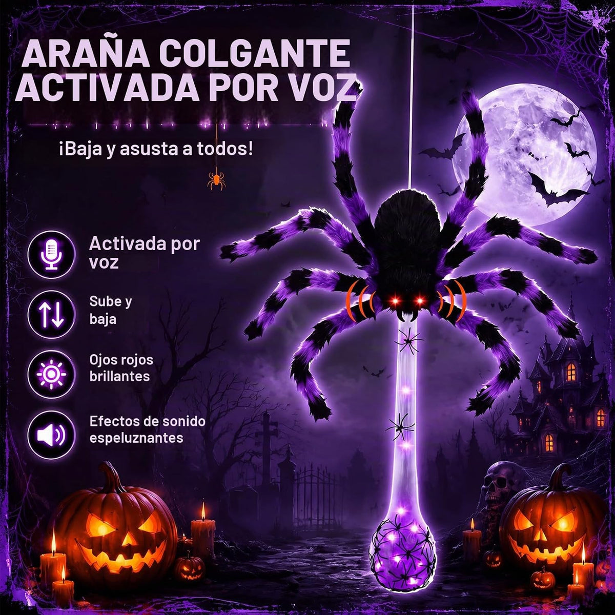 Soulchen Paquete de 2 arañas animatrónicas de Halloween con huevo LED