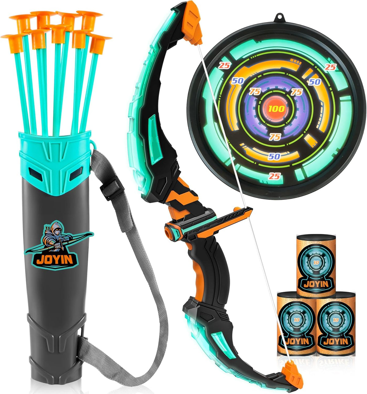 JOYIN Juego de arco y flecha para niños, juego de juguete de tiro con arco con luz LED, Aqua Blue
