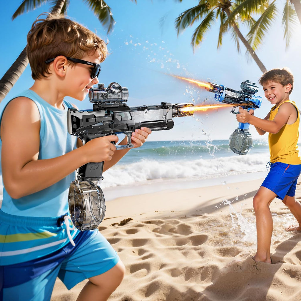 Paquete de 2 pistolas de agua eléctricas grandes para niños, pistola eléctrica automática con iluminación, pistola de agua de alcance de 40 pies, juguete de regalo para piscina al aire libre
