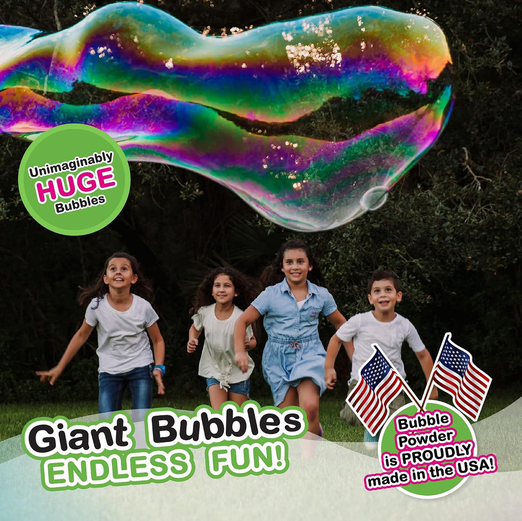Kit de burbujas grandes de gran valor: 2 varitas de burbujas grandes, paquete de 6 unidades de polvo de burbujas grandes (hace 6 galones) | Juguete al aire libre para niños, niñas | Polvo